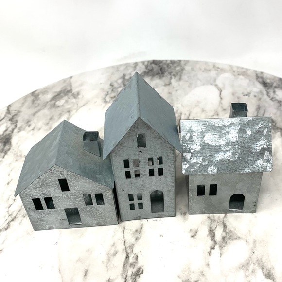 Target Galvanized Metal House Set (3) Row Houses Miniature Small Figurines Decor - Picture 1 of 7